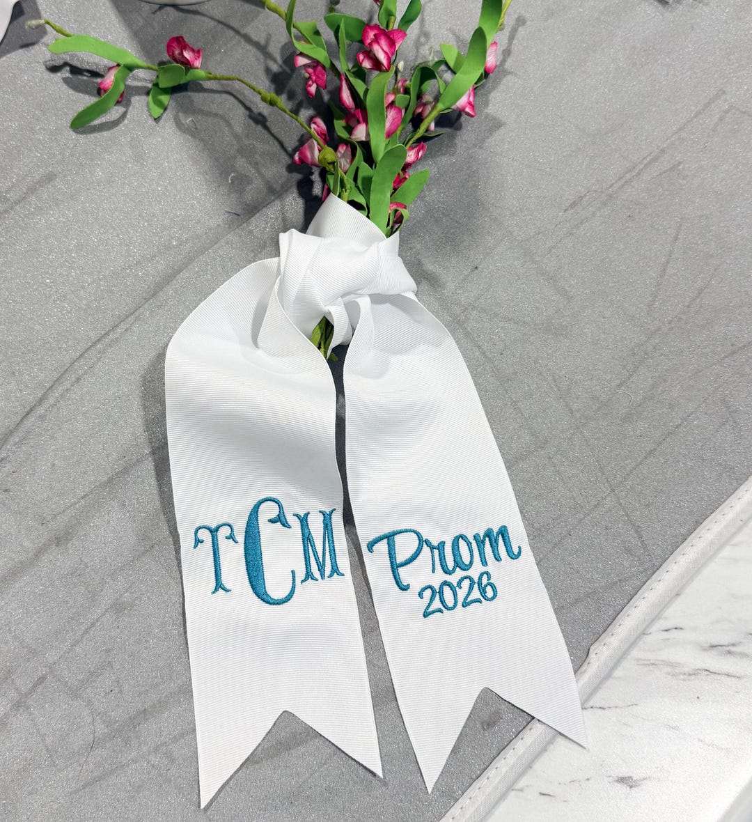 Monogram Lmm Embroidered Bouquet Ribbon: Personalized Monogram Wrap | Nosegay Ribbon ...