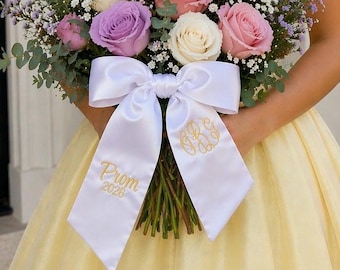 Satin Embroidered Bouquet Sash: Personalized Monogram Ribbon Wrap | Nosegay ribbon