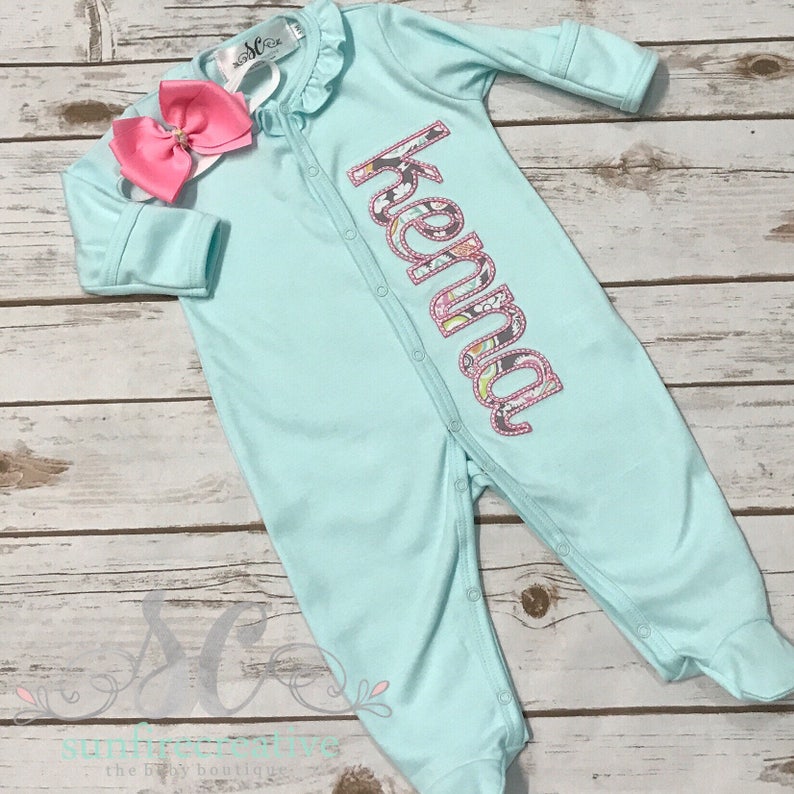 Silky Soft Mint Baby Gown Adorable Baby Girl Sleeper image 2