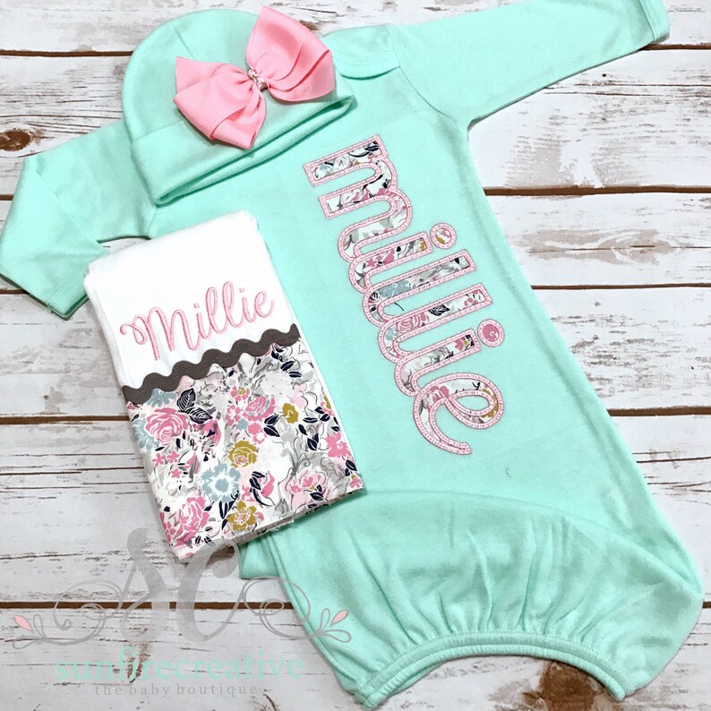 Silky Soft Mint Baby Gown Adorable Baby Girl Sleeper image 3