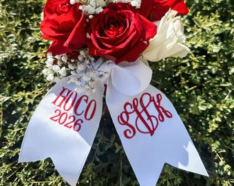 Personalized Monogram Ribbon Wrap | Embroidered Bouquet Ribbon | HOCO | Nosegay ribbon