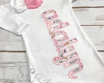 Girl Coming Home Outfit - Baby Girl Gown - Baby Girl Bring Home Outfit - Baby Pink Sleeper With Bow - Baby Name Gown - Take Home Outfit