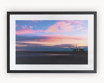 Sunset Ships in Galilee, Narragansett, Rhode Island Beach & Ocean Sunset Framed Photography Print | Home Decor | Beachscape | Seascape