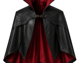 Vampire Lord  Van Helsing Inspired Black Leather Cape Gothic Dark Fantasy Shoulder Mantle Vampire Hunter Inspired Cloak Halloween Cosplay