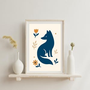 Volpe blu / Poster di animali con silhouette nordica / Arte murale scandinava minimalista / Stampa astratta di fauna selvatica e natura / Download digitale