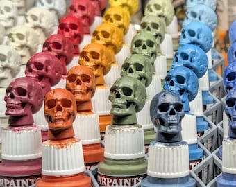 Human Skull - Press Fit Paint Bottle Topper Swatch Cap, Army Painter Speedpaint, Wash, Effect Colour Organizer Upgrade - Dark Gray