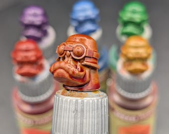 Tappo a pressione per flacone di vernice Ork Head V3, per campioni di colore, lavaggi, effetti e speedpaint dell'esercito - Grigio scuro