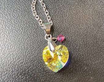 SWAROVSKI HEART necklace - Crystal Clear AB - Collier Pendentif Swarovski