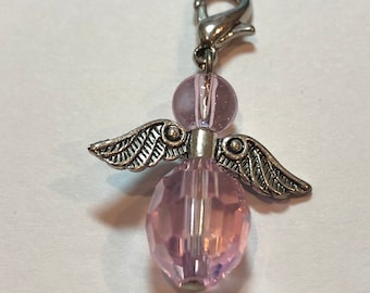 Chinese Crystal Guardian Angel Necklace, Pink Crystal Angel, Collier Pendentif Ange Gardien