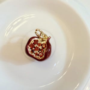 Mini Pomegranate Charm – Red Enamel Fruit Pendant with Gold Detail, DIY Jewelry Making, Jewelry Finding Supplies, Bracelet Accessories image 3