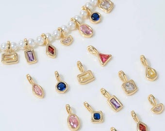 Gold Plated Crystal Birthstone Charm | Geometric Pendant