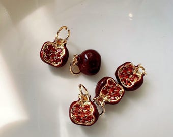 Mini Pomegranate Charm – Red Enamel Fruit Pendant with Gold Detail, DIY Jewelry Making, Jewelry Finding Supplies, Bracelet Accessories