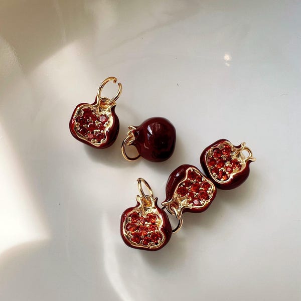 Pomegranate Charm Pendant, Red Enamel Fruit Charm for Earrings, Necklaces  Bracelets Journals, Gold Tone jewelry