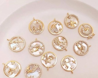 14K Gold Filled Zodiac Pendant | Mother of Pearl Constellation Charm
