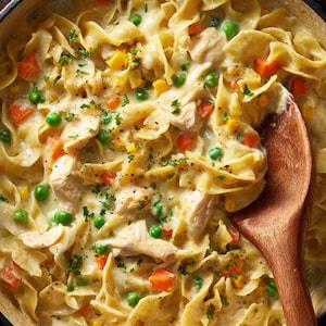 Cremiges Huhn Pot Pie Pasta Rezept | Easy Comfort Food Abendessen (PDF Download)