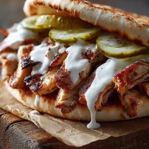 Ricetta del panino con shawarma di pollo / Piadina mediorientale con salsa all'aglio (Download digitale)