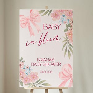 Baby in Bloom Welcome Sign: Boho Floral Baby Shower Decor (Canva Template, Digital Download