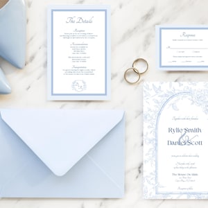Dusty Blue Floral Wedding Invitation Suite: Elegant Minimalist Template (Digital Download)