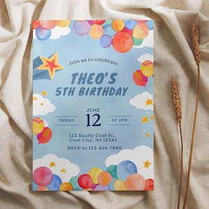Balloon Sky Birthday Invitation: Editable Party Invite Template (Digital Download)