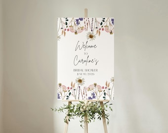 Letrero floral de bienvenida para despedida de soltera: elegante decoración de jardín (plantilla imprimible)