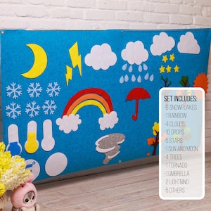 Weather felt wall board,  Montessori felt board, Montessori nature,  3, 4, 5, 6 years old gift, Kids felt board toy, Felt mat board