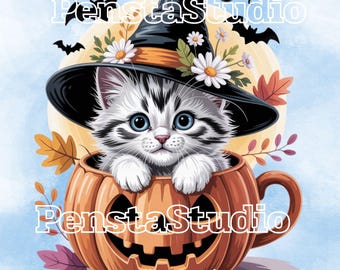 Halloween Cat Clipart: Minimalist PNG Graphics for Commercial Use