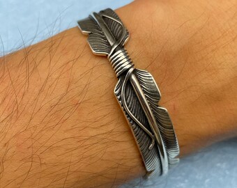 Adjustable Feather Style Cuff Bracelet - 925 Sterling Silver - Handmade Classic Italian Jewelry