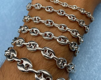 925 Sterling Silver Mariner Link Chain Necklace - Puffed Anchor Bracelet - Chunky Real Silver Gift