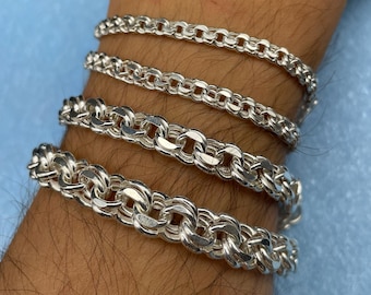 925 Sterling Silver Chunky Rolo Link Chain Bracelet - Handmade Italian Jewelry - Belcher Silver Necklace