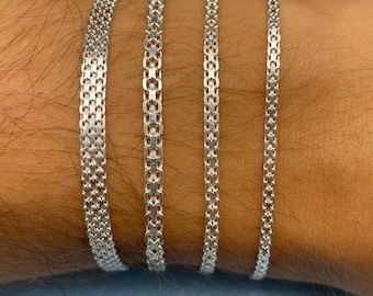 925 Sterling Silver Bismark Chain Necklace - Solid Handmade Elegant Bracelet - Diamond Cut Chain Jewelry