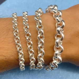 925 Sterling Silver Rolo Link Chain Bracelet, Belcher Rolo Chain, Handmade Chain, Thick Chain Bracelet, Gift for Birthday, Gift Men Chain