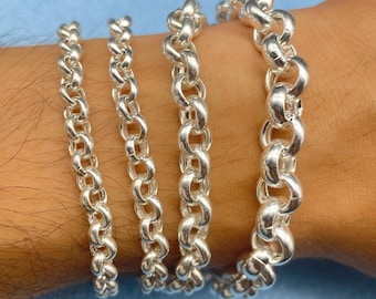 925 Sterling Silver Rolo Link Bracelet - Handmade Thick Belcher Chain for Men - Elegant Gift