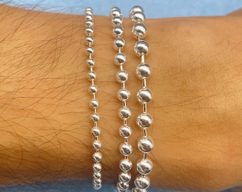 Handmade 925 Sterling Silver Ball Chain Bracelet - Bead Link -Minimalist Elegant Women Jewelry