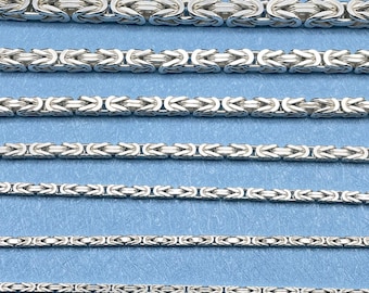 925 Sterling Silver White Byzantine Chain Necklace - Square King Bracelet - Gift Women - Chunky Chain