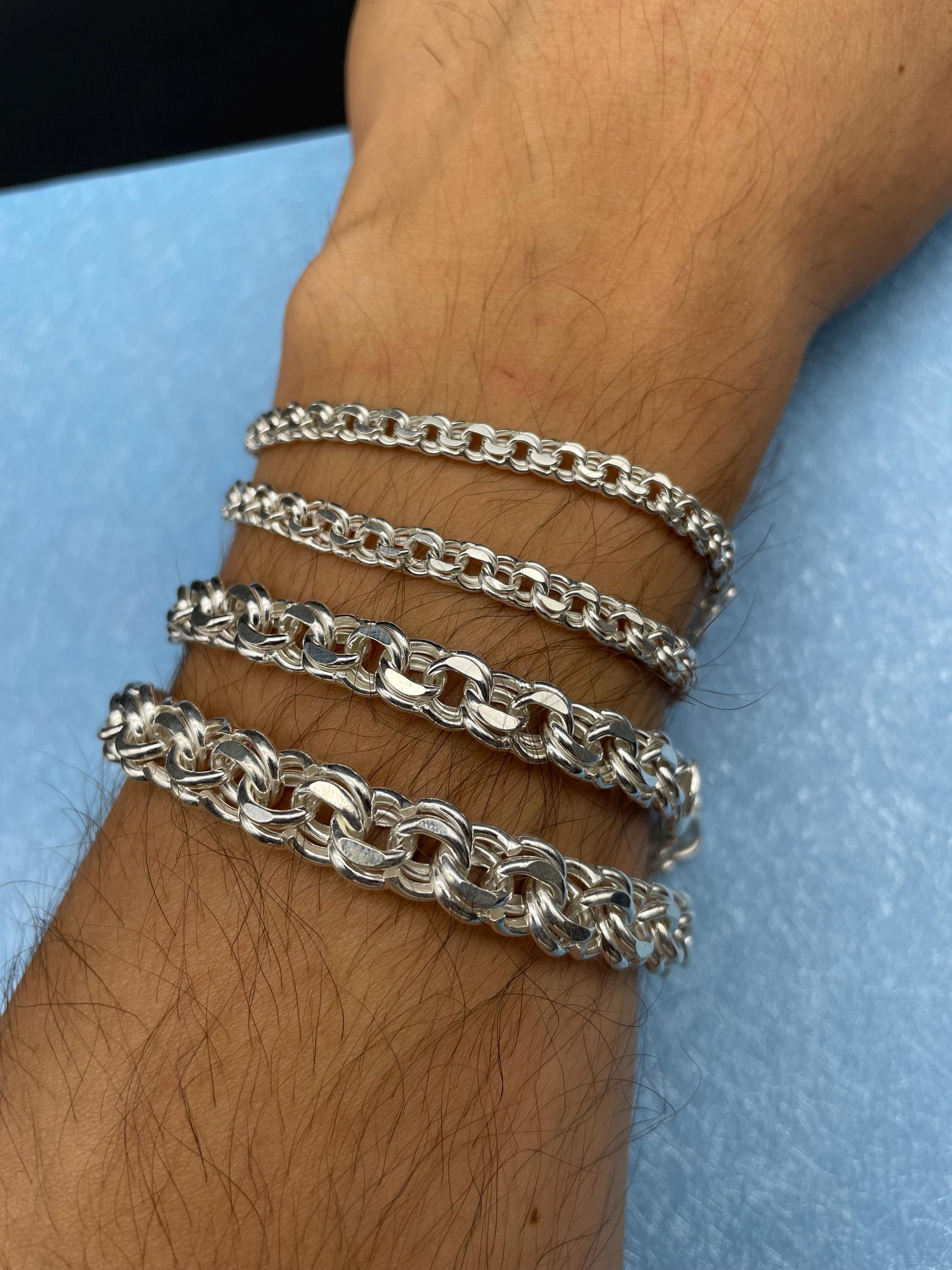 925 Sterling Silver Chunky Rolo Link Chain Bracelet - Handmade