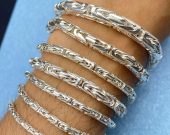 925 Sterling Silver White Byzantine Chain Bracelet - Round King Bali Necklace - Real Silver Italian