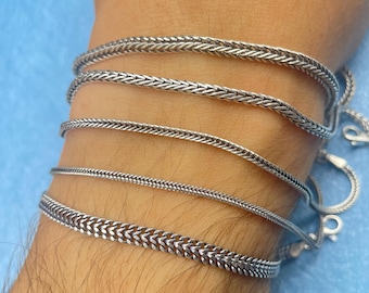 925 Sterling Silver Foxtail Chain Bracelet - Oxidized Wheat Chain - Elegant Style Everyday Wear