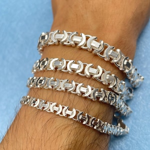 925 Sterling Silver Solid Chain, Flat Euro Byzantine Chain Bracelet, Bali Chain Bracelet, Gift for Men, Handmade Chain Bracelet,Gift for Her