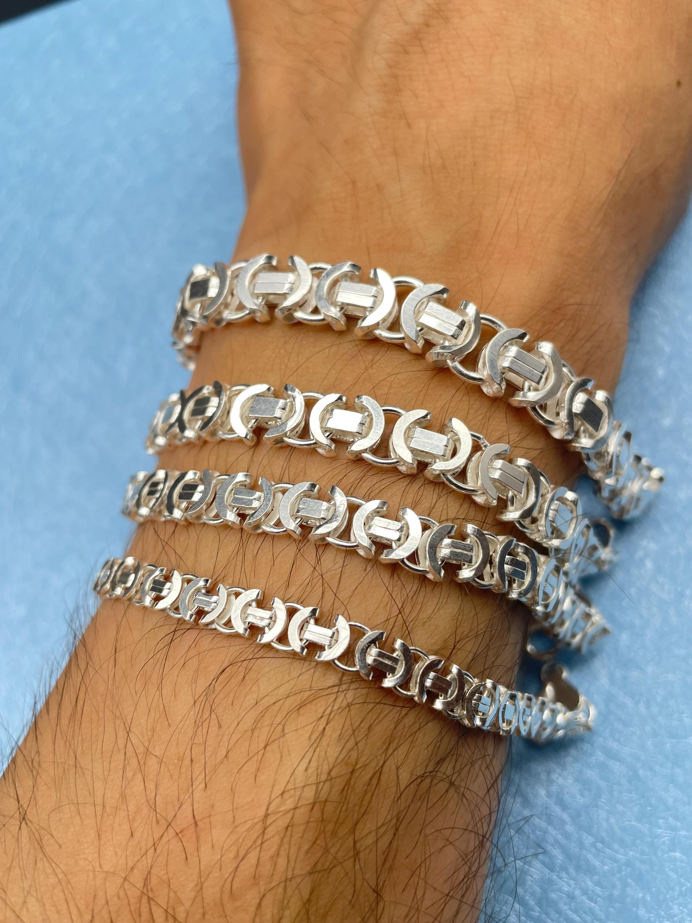 925 Sterling Silver Euro King Chain Bracelet - Flat Byzantine