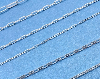925 Sterling Silver Paperclip Chain Necklace - Cable and Box Link Chain - Minimalist Thin Jewelry