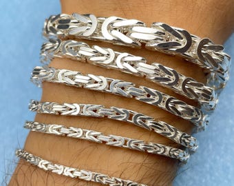 925 Sterling Silver Square Byzantine Chain Bracelet - White King Bali Necklace - Solid Real Jewelry