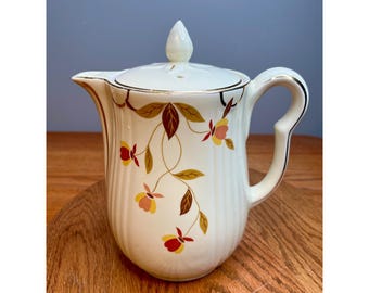 Vintage  Mary Dunbar Halls Superior China Autumn Leaf Pattern Rayed Tea Pot With Lid