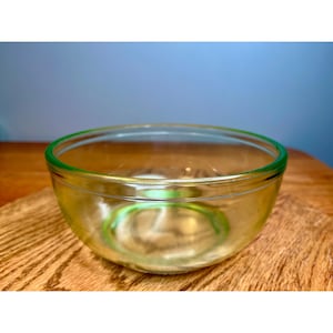 Vintage Uranium Glass Mixing Bowl With Glowing Green Finish Under Blacklight