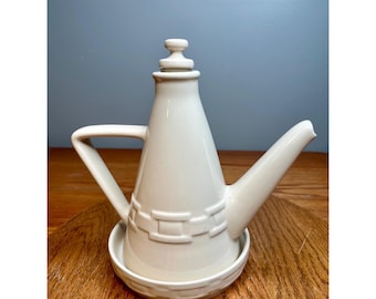 Longaberger Ivory Woven Traditions Oil Bottle With Stopper and Under Plate