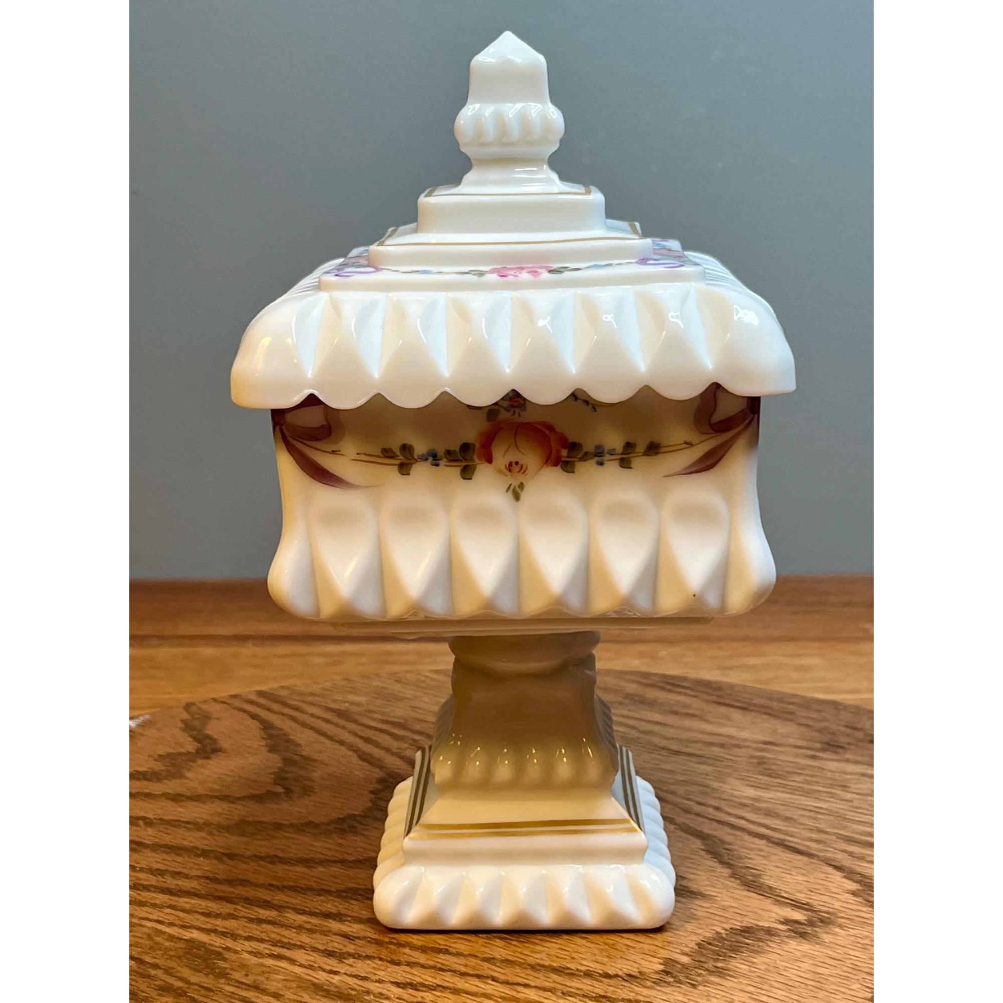 vintage Westmoreland milk glass candy dish, ball and swirl