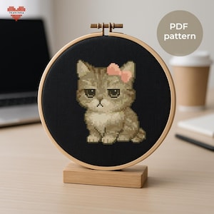Cartoon Grumpy Cat Cross Stitch Pattern PDF | Funny Cute Kitten Embroidery | Meme Animal Design | Kids Room | Meme Cross Stitch Pattern