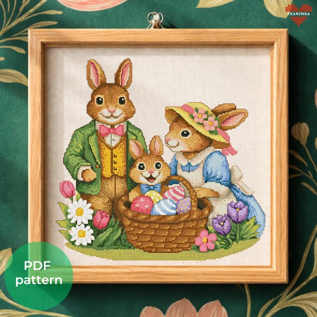 Victorian Easter Bunny Family Cross Stitch Pattern PDF – Edwardian ...
