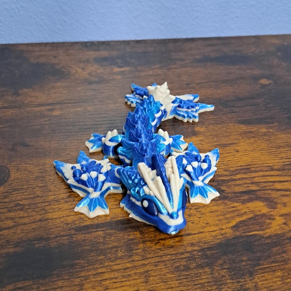 Baby Ocean Dragon – Articulated 3D Printed Figurine - Sandy Tan & Shimmery Blue