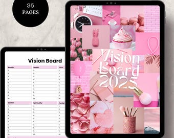 2025 Vision Board Planner: Goal Setting, Self-Improvement (Digital Download)