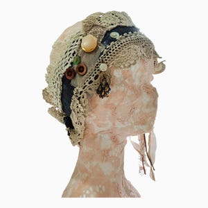 Artisan Headpiece with Vintage Lace & Jewellery - Upcycled Fashion